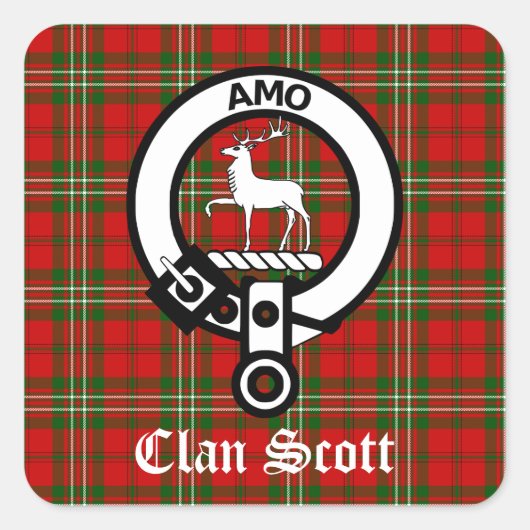 Sticker Carré Clan Scott Crest Badge et Tartan (Devant)