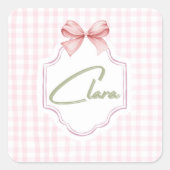 Sticker Carré Clara Baby Girl Nursery Bow&En vichy personnalisée (Devant)