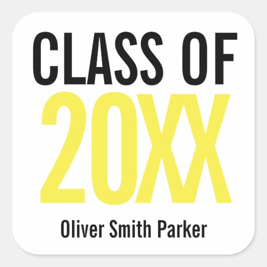 Sticker Carré Class of 2020 Yellow Bold Personalized Graduation (Devant)