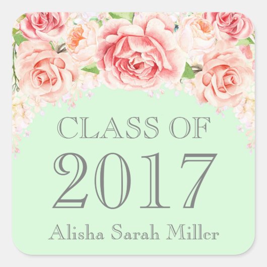 Sticker Carré Classe d'aquarelle rose Mint Graduation de 2017 (Devant)