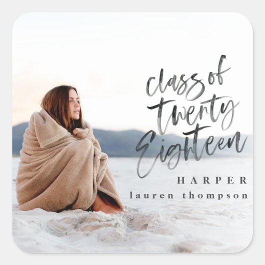 Sticker Carré Classe d'autocollant photo diplômé 2018 (Devant)