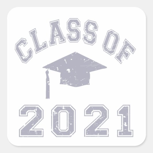 Sticker Carré Classe De 2021 Graduation - Grey 2 (Devant)
