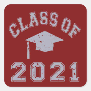 Sticker Carré Classe De 2021 Graduation - Grey 2