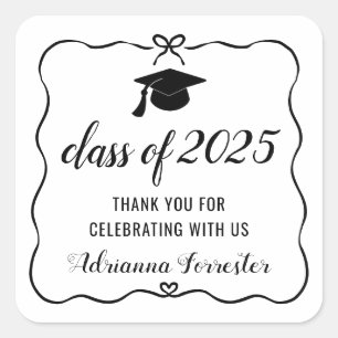 Sticker Carré Classe De 2025 Mignonne Bow Graduate Casquette M