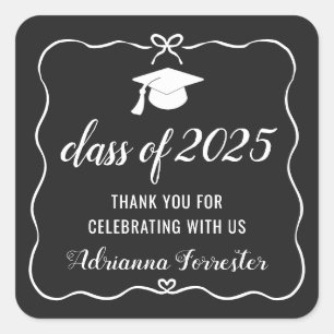 Sticker Carré Classe De 2025 Mignonne Bow Graduate Casquette   M