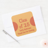 Sticker Carré Classe de '25 Orange Grad Name Merci Graduation (Enveloppe)