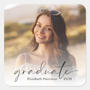 Sticker Carré Classe de photo de script élégant de 2025 Graduati
