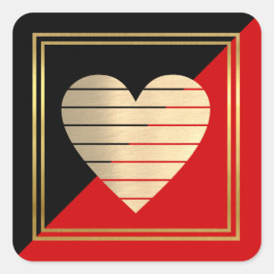 Sticker Carré classe élégante coeur noir + rouge amour 