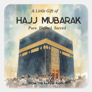 Sticker Carré Classe élégante d'or Kaaba Hajj Mabroor Bienvenue