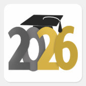 Sticker Carré Classe Gold Grey de 2026 Graduation (Devant)