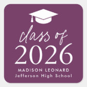 Sticker Carré Classe moderne de 2025 Script Purple Graduation (Devant)