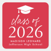 Sticker Carré Classe moderne de 2025 Script Red Graduation (Devant)