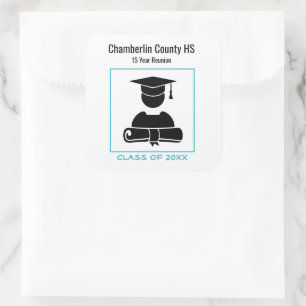Sticker Carré Classe Reunion Black Pastel Blue Nom personnalisé