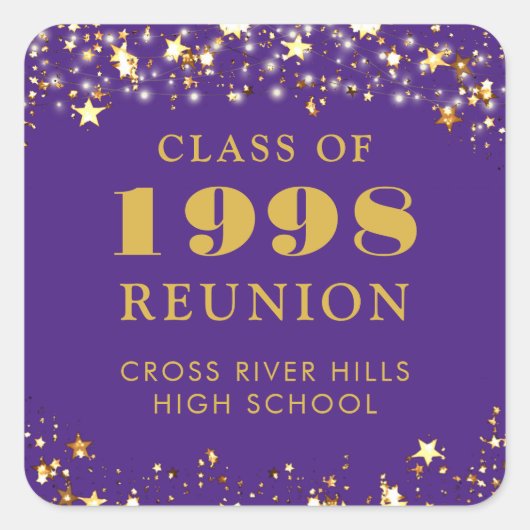 Sticker Carré Classe Reunion Purple Gold Stars Personnalisé (Devant)