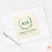 Sticker Carré Classic Elegance Ivory & Emerald Islamic Wedding (Enveloppe)