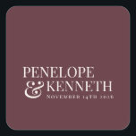 Sticker Carré Classic Elegant Bourgogne Personnalisé Noms De Mar<br><div class="desc">Typographie Bourgogne classique Élégante Noms de Mariage Personnalisés Sticker Carré</div>