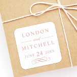 Sticker Carré Classic Elegant Rose Gold Custom Wedding Monogramm<br><div class="desc">Design autocollant de mariage d'or rose officiel dispose de belle typographie avec lettrage de bloc classique. Le texte personnalisé du monogramme peut être personnalisé avec les noms des mariés et des mariés et la date du mariage. Comprend un accent de défilement décoratif. Veuillez acheter notre collection Classic Elegant Rose Gold...</div>
