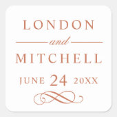 Sticker Carré Classic Elegant Terracotta Orange Mariage Monogram (Devant)