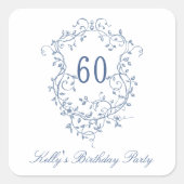 Sticker Carré Classic French Victorian Blue 60th Birthday Party (Devant)