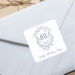 Sticker Carré Classic French Victorian Blue 60th Birthday Party<br><div class="desc">Élégant autocollant français victorien bleu floral crête pour tout âge. Pour une personnalisation plus avancée de cette conception,  cliquez sur le BOUTON DESIGN TOOL ci-dessus !</div>