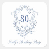 Sticker Carré Classic French Victorian Blue 80th Birthday Party (Devant)