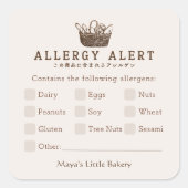 Sticker Carré Classic Homemade Bakery Allergy Alert (Devant)