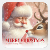 Sticker Carré Classic Personalized Santa Rudolph Christmas Kids (Devant)