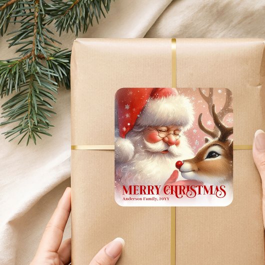 Sticker Carré Classic Personalized Santa Rudolph Christmas Kids