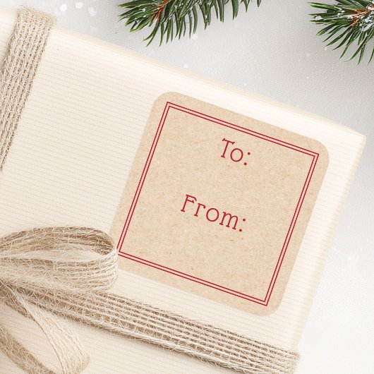 Sticker Carré Classic red border rustic Kraft look print to from