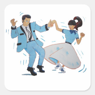 Sticker Carré Classic Rock n Roll Dancers Jive dessin animé