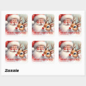 Sticker Carré Classic Santa Rudolph Personalized Merry Christmas (Feuille)