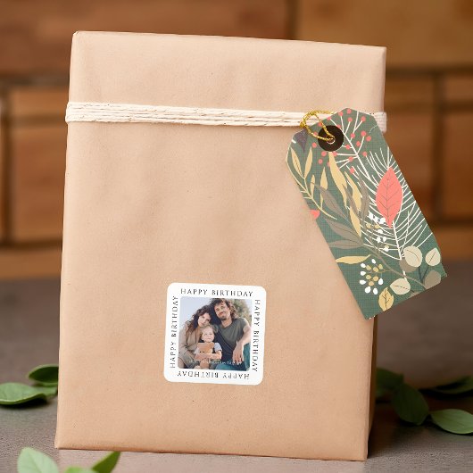 Sticker Carré Classic Simple Happy Birthday Family Photo
