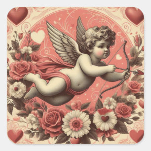 Sticker Carré Classic/Vintage/Retro Saint-Valentin cupide