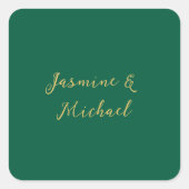 Sticker Carré Classical Calligraphy Couple Names Green & Gold (Devant)