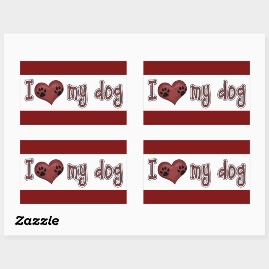 Sticker Carré classique/J'aime mon chien (Feuille)