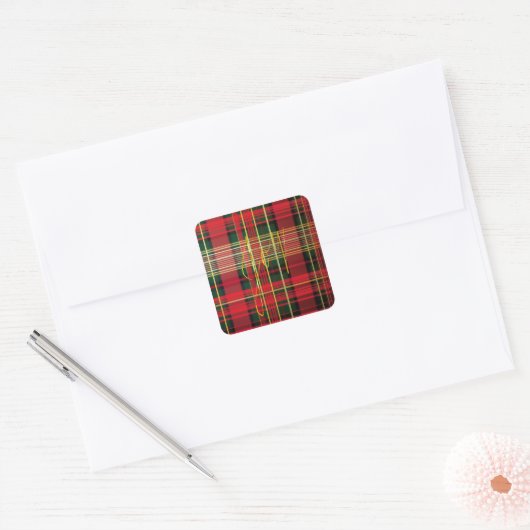 Sticker Carré Classique Plaid Tartan 'Joy' Calligraphie décorati (Enveloppe)