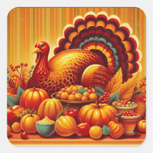 Sticker Carré classique/vintage Thanksgiving Turquie