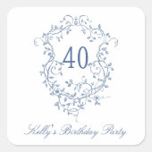 Sticker Carré Classy French Victorian Blue 40th Birthday Party (Devant)