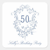 Sticker Carré Classy French Victorian Blue 50th Birthday Party (Devant)