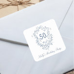 Sticker Carré Classy French Victorian Blue 50th Birthday Party<br><div class="desc">sticker classique français victorien bleu floral crête pour n'importe quel âge. Pour une personnalisation plus avancée de cette conception,  cliquez sur le BOUTON DESIGN TOOL ci-dessus !</div>