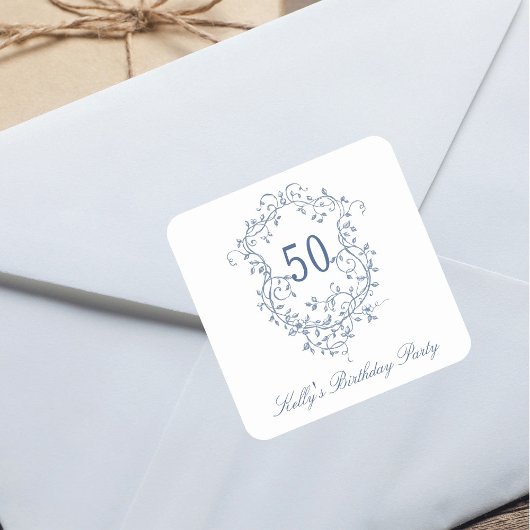 Sticker Carré Classy French Victorian Blue 50th Birthday Party