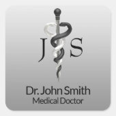 Sticker Carré Classy Noble Elegant Médicale Noir Blanc Asclepius (Devant)