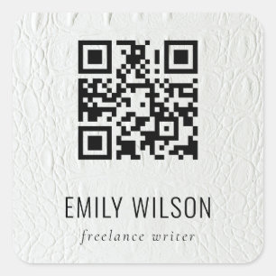 Sticker Carré Classy Simple Ivoire Cuir Blanc Texture QR Code
