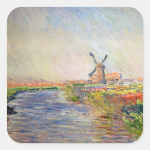 Sticker Carré Claude Monet - Champ de Tulipes en Hollande