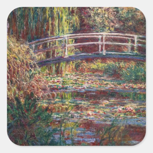 Sticker Carré Claude Monet - Eau Lily étang, Harmonie rose (Devant)