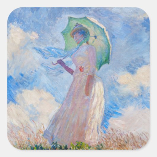 Sticker Carré Claude Monet - Femme avec Parasol face à gauche (Devant)