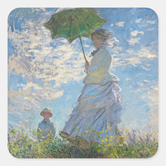 Sticker Carré Claude Monet | Femme avec un parasol (Devant)
