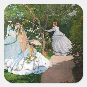 Sticker Carré Claude Monet - Femmes dans le jardin