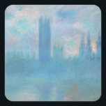 Sticker Carré Claude Monet House of Parliament Londres. Bleu<br><div class="desc">Claude Monet autocollant "Chambres du Parlement,  Londres". Paysage urbain bleu.</div>