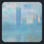 Sticker Carré Claude Monet House of Parliament Londres. Bleu<br><div class="desc">Claude Monet autocollant "Chambres du Parlement,  Londres". Paysage urbain bleu.</div>